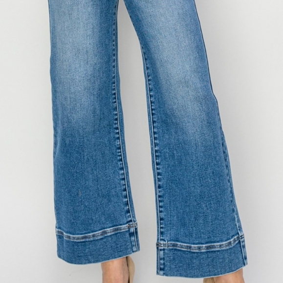 RISEN Wide Leg Flare Bell Bottom High-Rise Waist Jeans Retro Classic Denim Pants - Picture 10 of 12